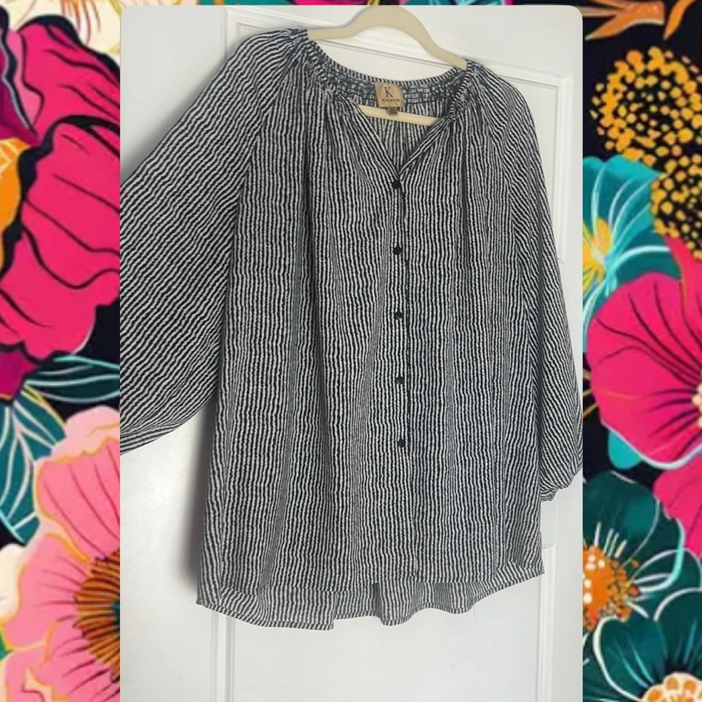 Black and white striped oversized long sleeve blouse